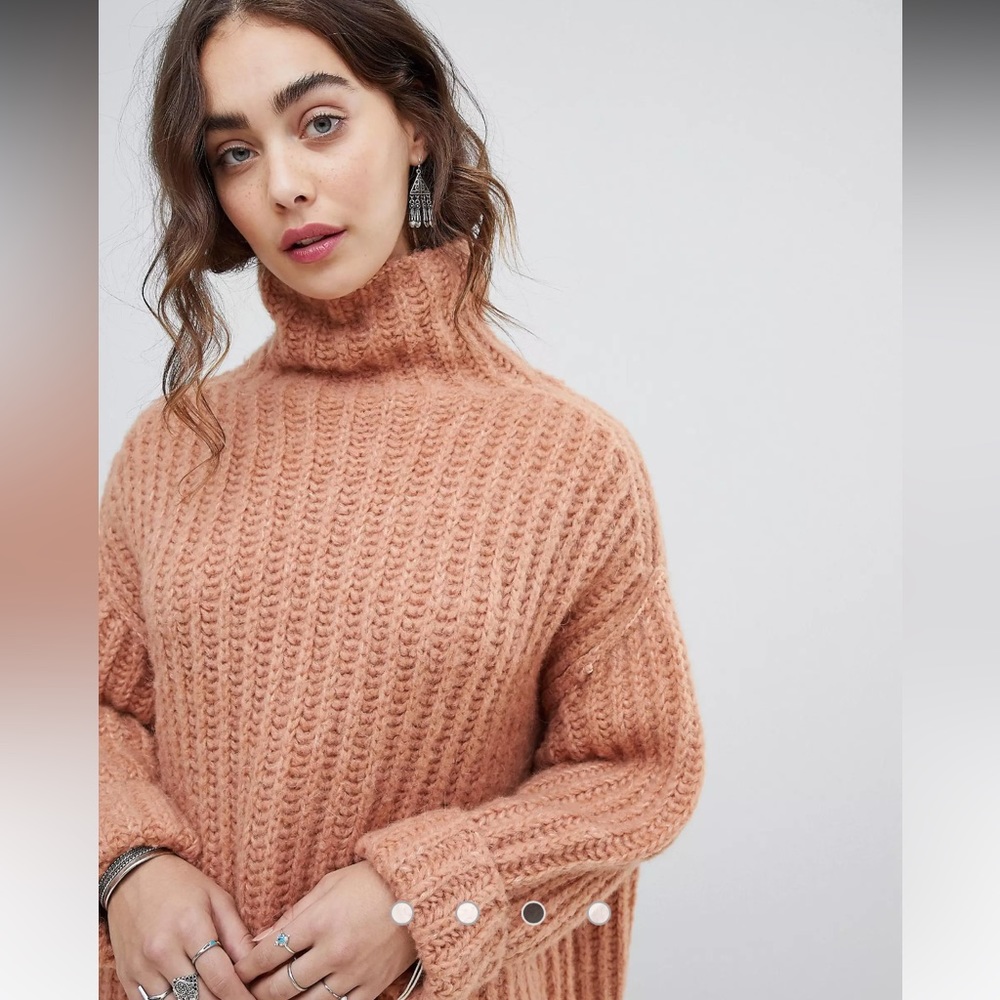 FREE PEOPLE orange Fluffy Fox oversized chunky high neck sweater